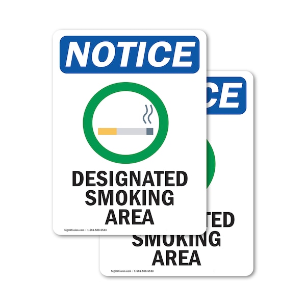 Signmission Designated Smoking Area Sign With Symbol, 7 in W x Rectangle, Vinyl Decal OS-2PACK-NS-D-710-V-10976 - main